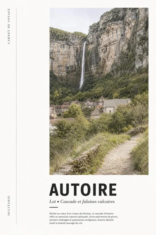 Randonnée lot cascade d’Autoire avec falaises calcaires et village en arrière-plan