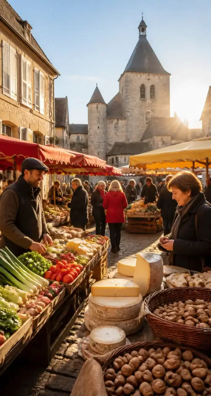 Produits du terroir sur un marché local à Martel dans le Lot