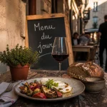 Restaurant martel : table locale sur terrasse, menu du jour
