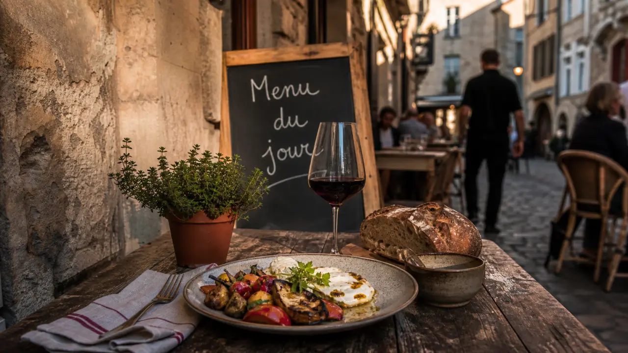 Restaurant martel : table locale sur terrasse, menu du jour