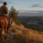 Tourisme equestre lot : cavalier à cheval sur sentier du Causse