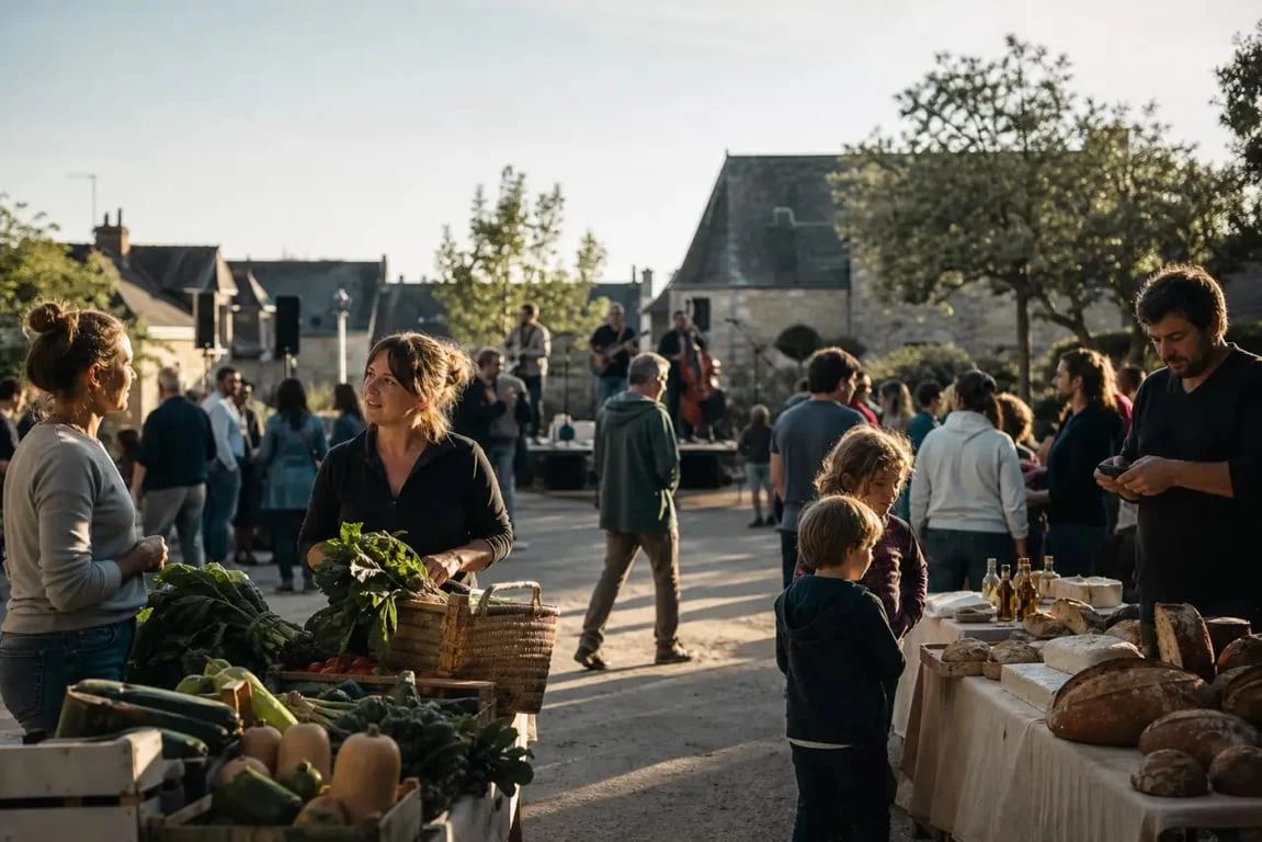 Marché bio local et musical à Pont-Croix avec stands de producteurs et concert en plein air