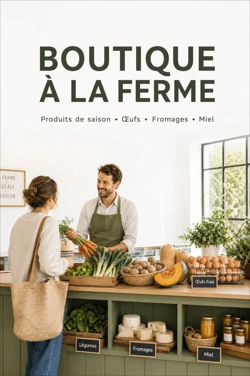 Vente à la ferme autour de moi : boutique fermière avec légumes frais, œufs, fromages et miel