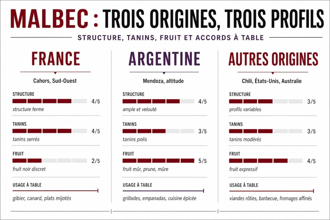 Vin malbec : comparaison des styles français, argentin et autres origines