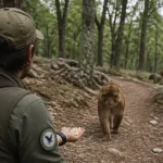 Forêt des singes Rocamadour Lot : macaque de Barbarie en semi-liberté