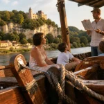 Gabarre dordogne tarif : vue depuis une gabarre en bois sur la Dordogne