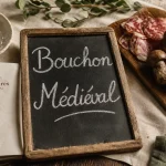 Le bouchon médiéval : cuisine maison et horaires sur table en bois