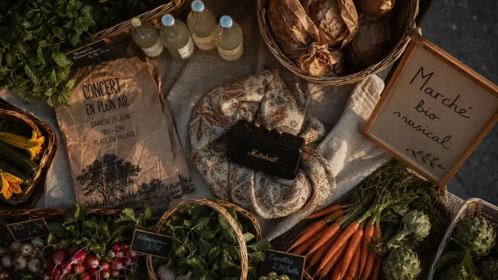 Marché bio local et musical à Pont-Croix, étals bio et concert gratuit