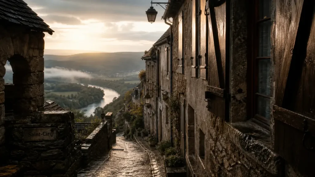 Villages du Lot : ruelle pavée à Saint-Cirq-Lapopie
