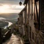 Villages du Lot : ruelle pavée à Saint-Cirq-Lapopie
