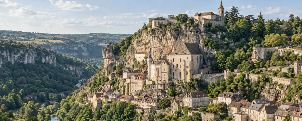 Vue panoramique de Rocamadour dans le Lot depuis un hôtel à Rocamadour