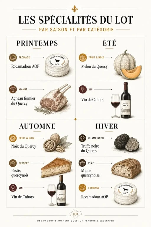 spécialités du Lot : panorama visuel des produits emblématiques et des saisons de dégustation