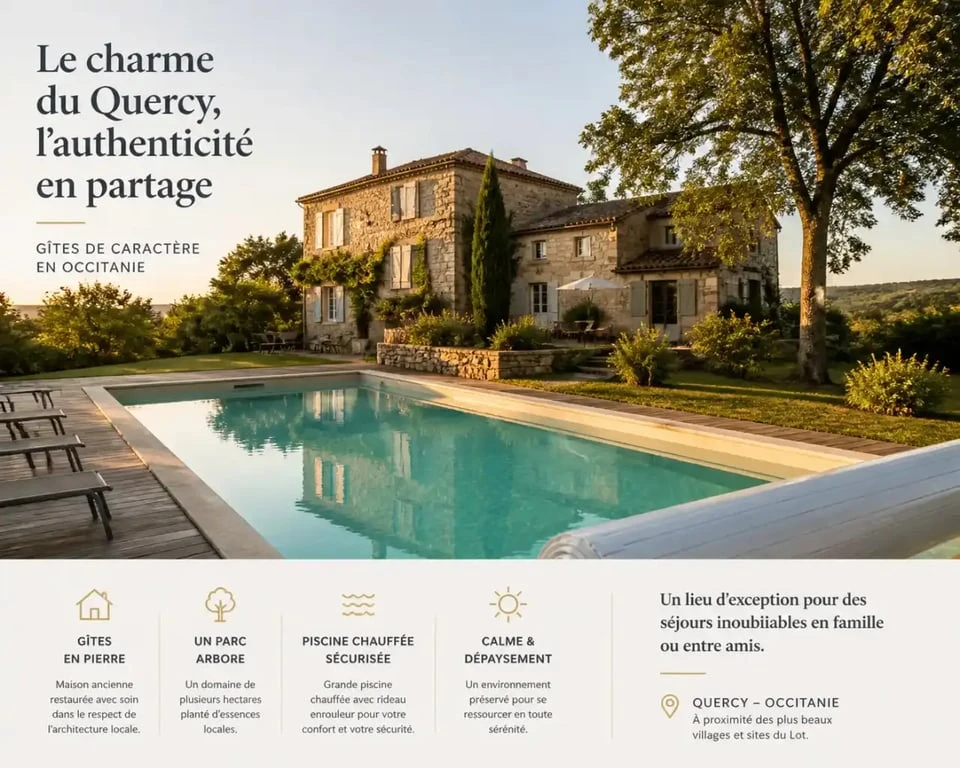 Gîte du domaine Au fil des Causses à Orniac dans le Lot avec piscine chauffée