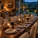 Location gîtes lot pour 15 personnes : grande table et salon convivial