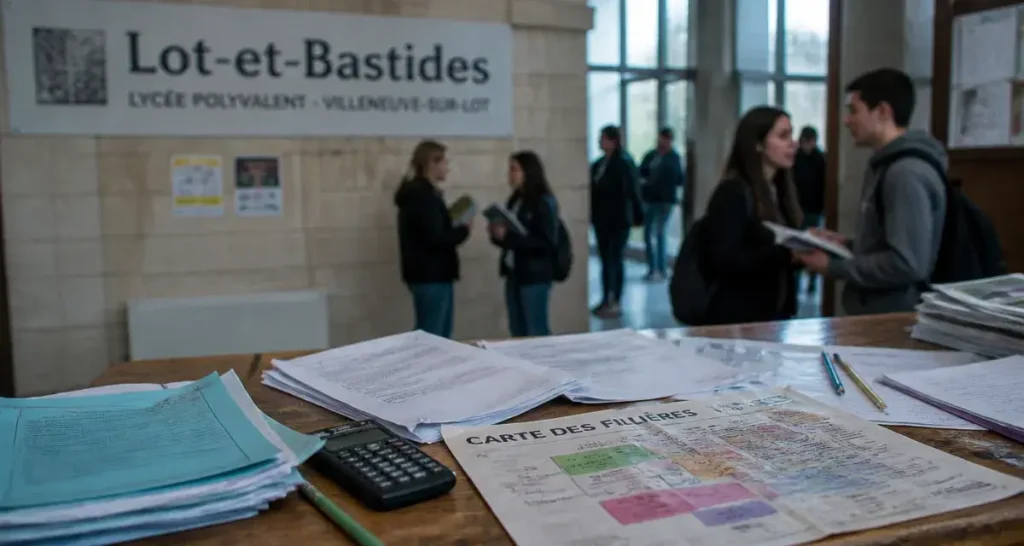 Hall du lycée Lot et Bastides à Villeneuve-sur-Lot, élèves et études