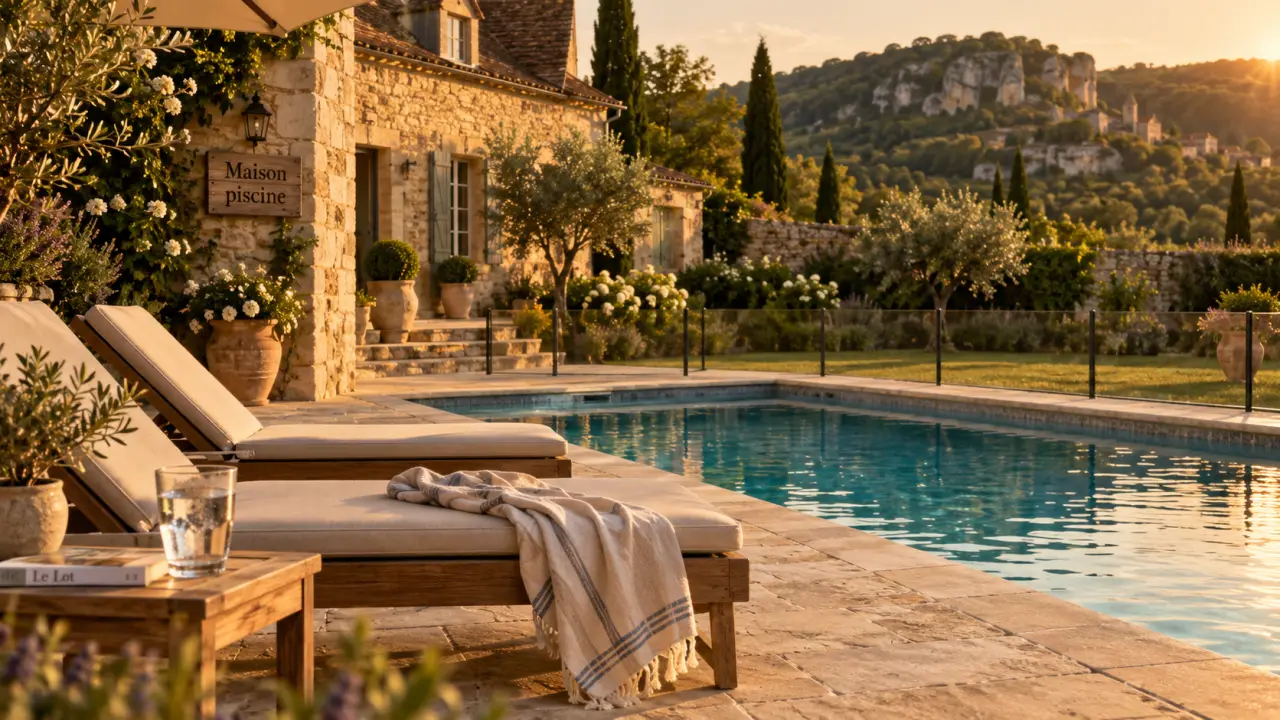 Location maison de vacances avec piscine dans le Lot, vue de la piscine privative